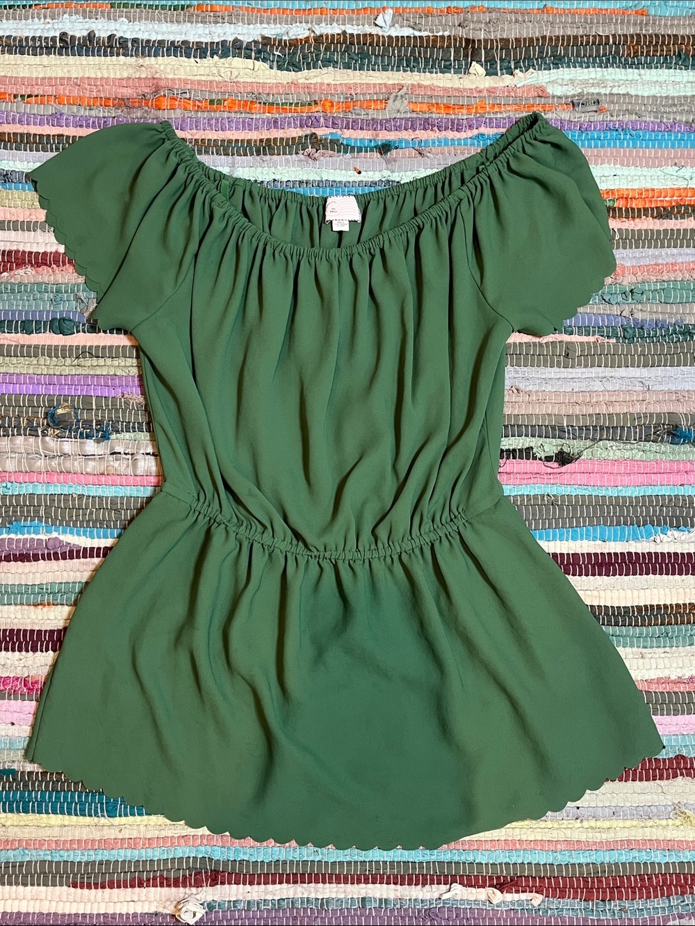 Anthropologie Emerald Green Scallop-Trim Blouse